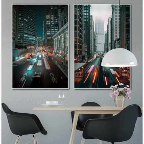 Wall Decor Painting Night Urban Landscape Canvas Painting Street Lighting Landscape Art Poster Decorative Art for Living Room