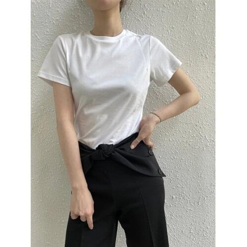 Nordic Minimalist Shoulder Split Design Short-sleeved T-shirt