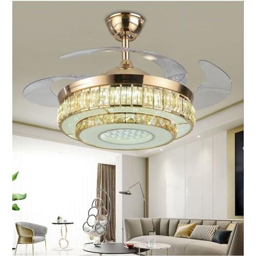 New invisible fan light living room dining bedroom ceiling fan light American frequency conversion crystal chandelier