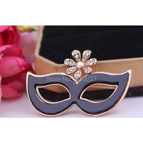 New arrival hot sale diamante black mask brooch bulk sell by lot (support mixed color)
