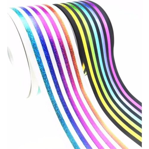 Wholesale 100Y/lot 75mm 3" hologram foil stripes printed polyester grosgrain ribbon for Halloween welcome custom order