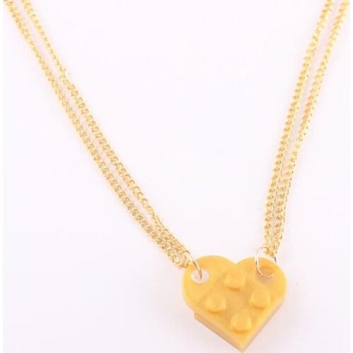 2PCS Link Chain Necklace Building Brick Heart Necklaces for Women Men Couple Valentines Gifts Punk Girlfriend Buliding Blocks
