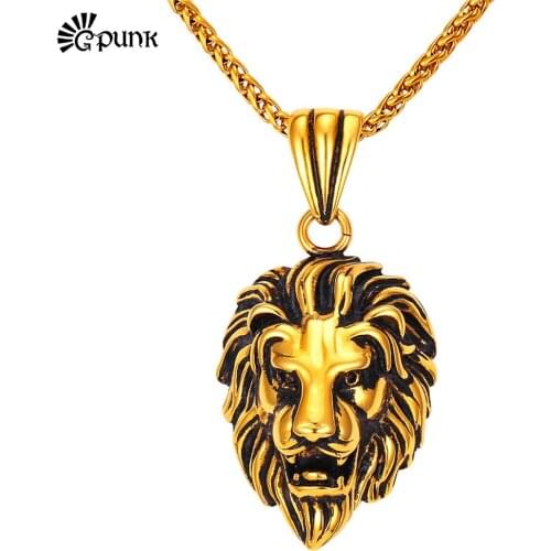 Lion Head Necklace men Byzatine Chain yellow Gold color 316L Stainless Steel Jewelry P2099G