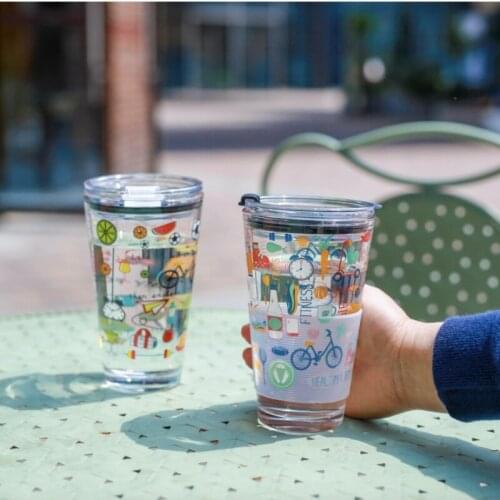 Lovely Cartoon Water Bottle Cup with Straw Cartoon Plastic Water Cup Cute Kids Girl School Kawaii Bottles Flask Pink
