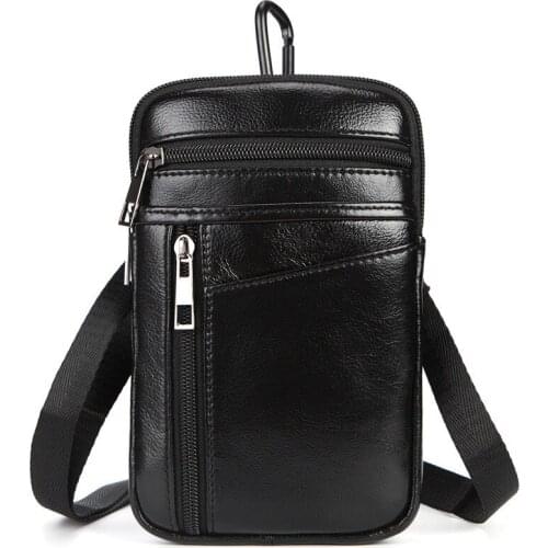 New Genuine Leather Waist Bag Fashion Genuine Leather Wear Belt Phone Bag Oil Wax Leather Shoulder Bag Personality Casual Bag