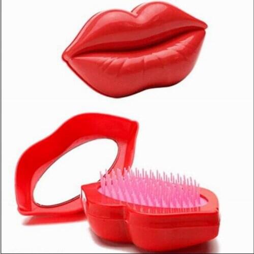 Creative Lips shape detangle hairbrush comb with mirror plastic massage comb as hair care hairdressing tool in salon