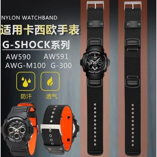 For Casio Watch Strap G-SHOCK AW-591MS AW-590 AWG-M100/101G-300 Nylon Watchband 16mm