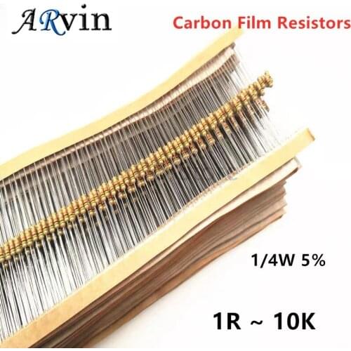 500PCS 1/4W Carbon Film Resistors 5% 1R-10M 1R 10R 47R 100R 220R 1K 10K 4K7 100K 560K 1M 3M3 ohm Color Ring Resistance