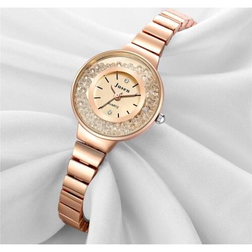 Luxury Scroll Shining Rhinestone Women Watches Full Stainless Steel Rose Gold Bracelet Female Quartz Wristwatches Relojes Mujer
