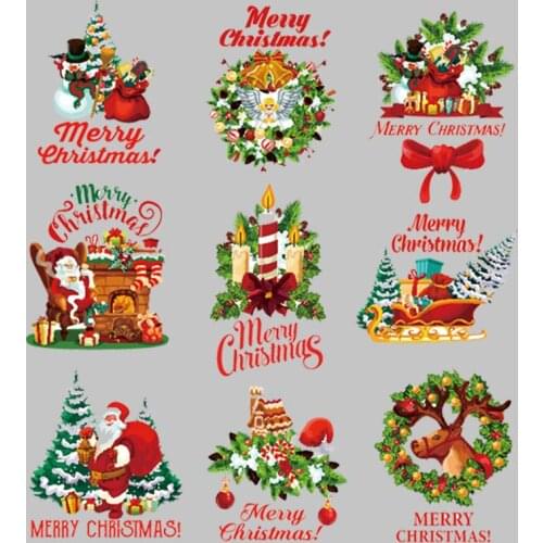 Christmas Flowers Thermal Stickers Vinyl Heat Transfer Fashion Appliqued Tops Diy Iron Patch Girl Dresses Socks Parches Transfer