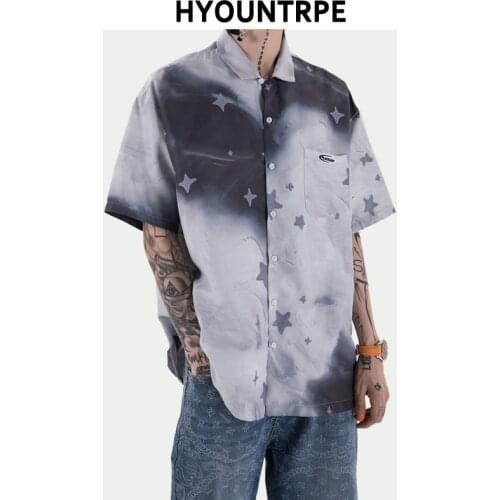 Hip Hop Shirts Streetwear Irregular Print Mens Summer Casual Hawailian Shirt Oversize Harajuku Beach Shirt Hip Hop Loose Tops