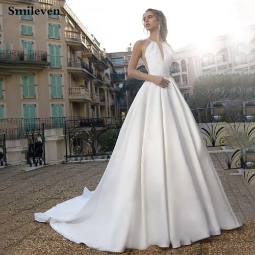 Smileven Princess Wedding Dress A Line Boho Bridal Gowns Halter Neck Vestido De Noiva Backless Wedding Gowns