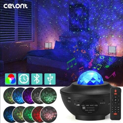 LED Galaxy Projector Ocean Wave LED Night Lamp Music Player Remote Star Rotating Night Luminaria For Kid Bedroom