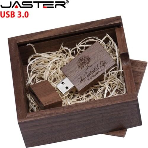 JASTER USB 3.0 walnut wooden usb + box usb flash drive memory stick 4gb/6gb wedding gifts u disk .5*.5mm