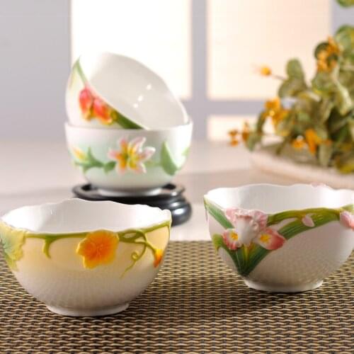 1PCS High-grade Enamel Porcelain Tableware Ceramic Bowls Decoration Crafts Rice Bowl