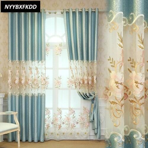 High Precision Hollow Semi-shading Flower Curtain European Style Living Room Dining Room Curtain Bedroom Embroidered Curtain