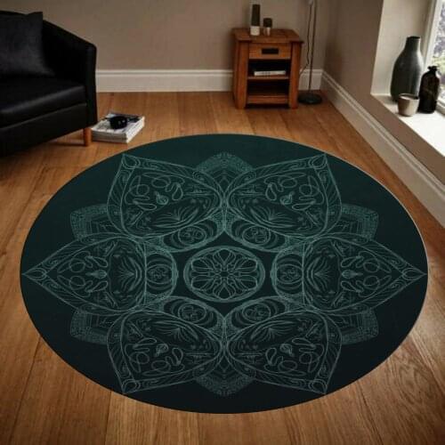 Green Patterned Round Carpet, Non Slip Floor Carpet,Teens Rug
