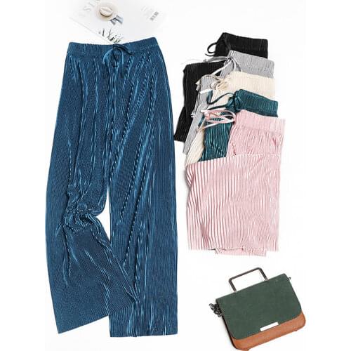 Women Pants Spring And Summer Womens High Waist Summer Baggy Pants Chiffon Cropped Pants Pantalones De Mujer