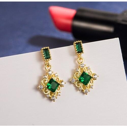 14K Yellow Gold Jewerly Drop Earring for Women Orecchini Aretes De Mujer Real Gold Jewelry Vintage Emerld Gemstone Drop Earrings