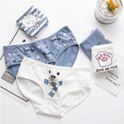 BZEL Womens underwear Cute Cartoon Print Panties For Female Girls Breathable Low-rise Lingerie Large Size Womens Cotton Briefs