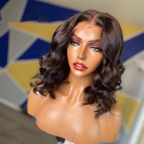 180%Density Glueless Short Cut Bob Body Wave Synthetic Lace Front Wig For Black Women With Babyhair Preplucked Free Ship Daily