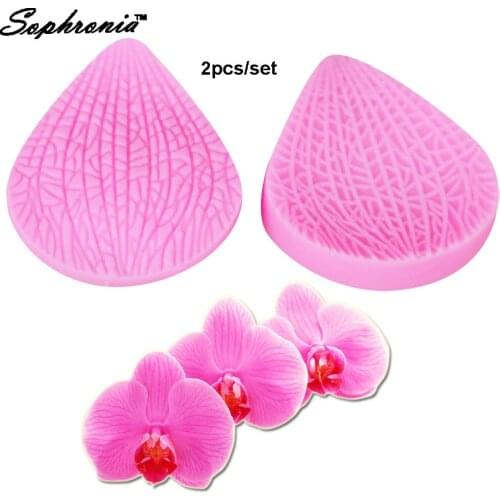 Sophronia M208 2PCS Phalaenopsis Petal Cake Mold Silicone 3D Flower Petal Fondant Mold Flower Cake Decoration Baking