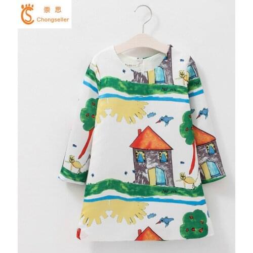2018 Girls Printed Dresses Tunic Appliqued Robe Princesse Long Sleeve Dresses For Girls Costumes Children Dress Princess