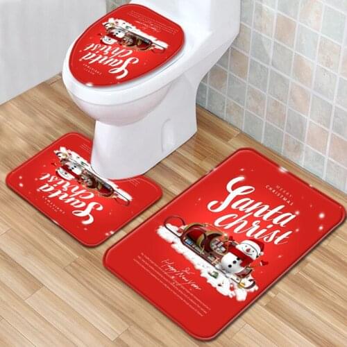 2021 Bathroom Christmas Decoration Set Santa Claus Rug Seat Merry Christmas Toilet Lid Decor Supplies New Year Gift Navidad