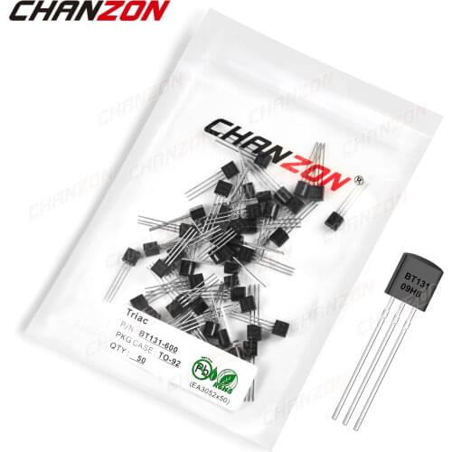 50Pcs BT131-600 TO-92 BT131 600 Triac SCR Transistor Bipolar Junction BJT Triode Tube Fets Thyristor 1A 600V Integrated Circuits