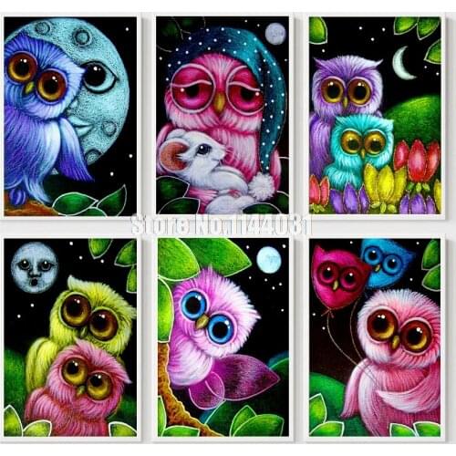 5D DIY Diamond Painting Cartoon Owl Animal Embroidery Full Mosaic Rhinestone Cross Stitch Ribbon Needlework Wall Paper