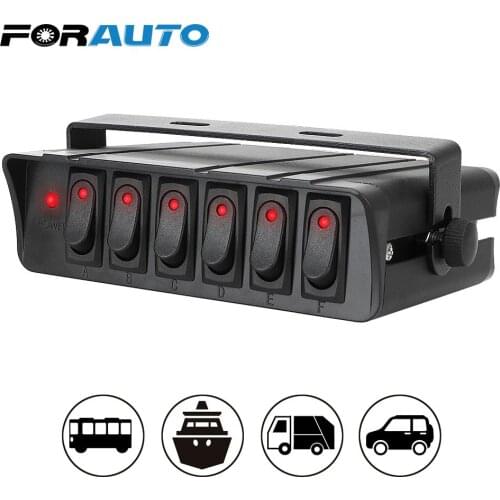 6 Gang Rocker Switch Box Waterproof Switch Panel 12-24V 20A Universal for Cars Vehicles Caravan with LED Light Indicator