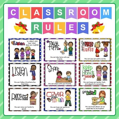9Pcs English Poster Classroom Rules A4 Big Cards Kindergarten Early Education Good Habits Good Manners Wall Decoration Toys Kids