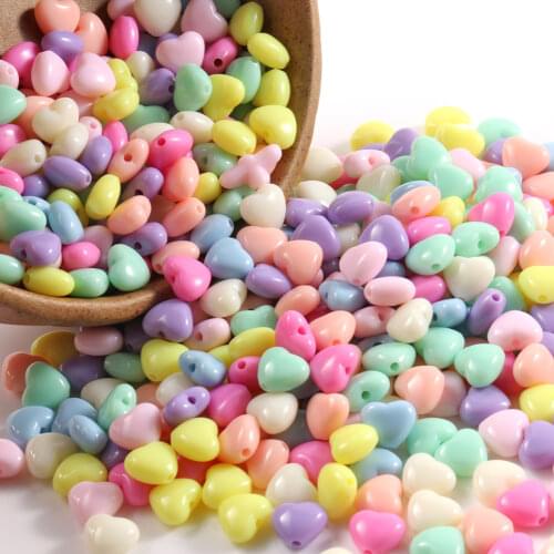 100pcs Mixed Candy Color Acrylic Heart spacer Beads Charms For DIY Jewelry Making Accessories