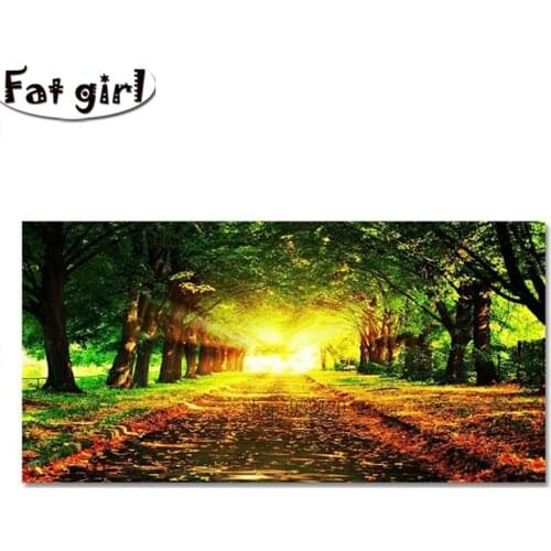 Road Tree Sun Rays 5D Diamond Painting Boulevard Mosaic Full Square Round Drill Art Deco Wall Hanging Embroidery Cross Stitch