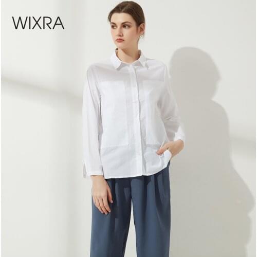 Wixra Womens Polo Single Breasted Button Long Sleeve Blouse Solid Pocket Loose Ladies New Spring Stylish Casual Basic Tops