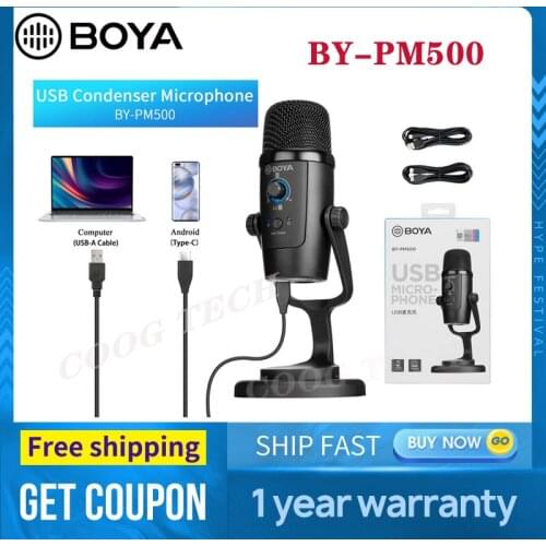 BOYA BY-PM500 Desktop Condenser Microphone Cardioid Omnidirectional Directional for USB Computer PC Type-C Android Smartphone