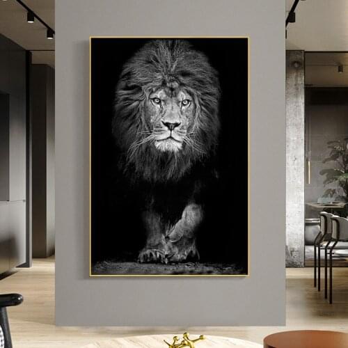 Black and White Lion Animal Canvas Painting Posters and Prints Wall Art Wild Animals Pictures for Living Room Bedroom Decor
