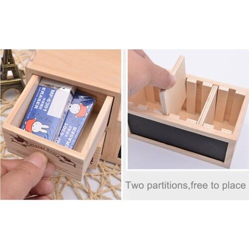 Wooden Desktop Storage Box Cosmetics Sundries Organization Stationery Box Pen Holder with Blackboard Desktop Drawer Organizer