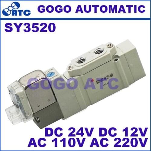 SMC type solenoid valve SY3520 220V 110V 24V 12V electromagnetic valve pneumatic component 3 position pressure center M5 Thread