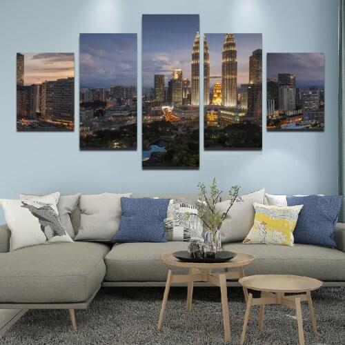 Hd Modern Fashion Canvas Painting Art Wall Poster Urban Architecture Night Scene Home Decoration Mural Five Piece Set Unframed