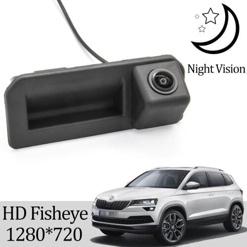 Owtosin HD 1280*720 Rear View Camera For Skoda Karoq 2017 2018 2019 Car Trunk Handle Reversing Parking Backup Monitor
