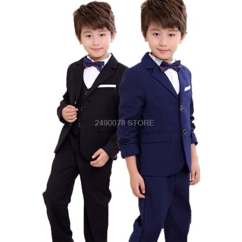 Flower Boys Suit For Weddings Jacket Vest Pants 3Pcs Gentleman Kids Formal Tuxedos Children Performance Party Dress Costume