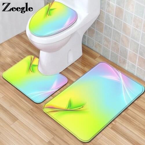 Gradient Style Toilet Mat in the Bathroom HomeDecor Bath Mat Set for Toilet Seat Cushion Waterproof AntiSlip Foot Rug Set