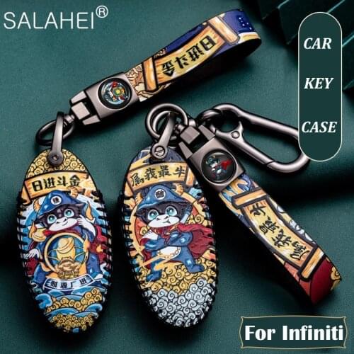 Leather Car Key Case Cover Shell For Infiniti FX35 QX60 G35 G37 EX FX Q60 QX50 QX70 Smart Remote Keychain Interior Accessories
