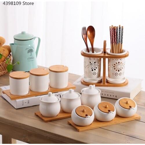Kitchen utensils creative ceramic seasoning bottle and sugar bowl seasoning box set household storage bottle kitchen storage jar