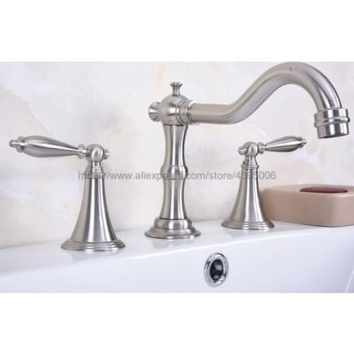 Brushed Nickel Deck Mount Dual Handles Basin Faucet 3pcs Bathroom Lavatory Washbasin Mixer Tap Bbn018