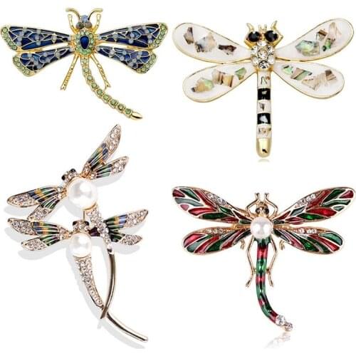 Fashion Cute multicolour enamel Crystal Rhinestone Dragonfly Insect Brooch Pins Women Jewelry