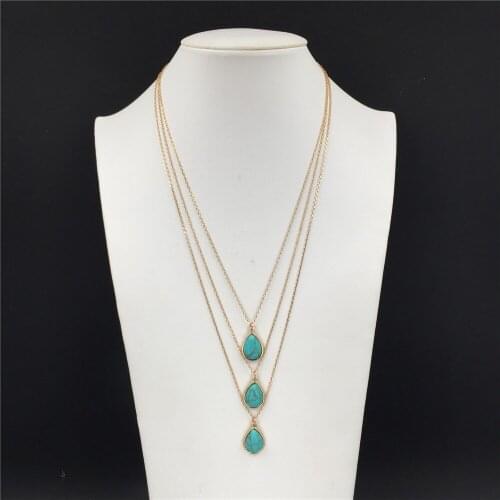 Trendy Gold Color Plating Marble Pink Green Black Waterdrop Pendant Layered Necklace For Women Girl Elegant Gorgeous Jewelry