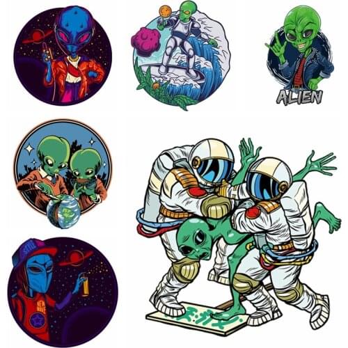 Space Alien Heat Transfer Patches For Clothes DIY Astronaut Iron On Patches Thermal Sticker Clothing T Shirt Applique Accessory