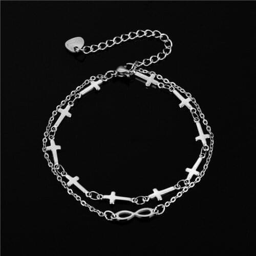 Forever Infinity Sign Charm Bracelet for Women Stainless Steel Love Heart Jesus Cross Bracelet Womens Wristband Hand Jewelry